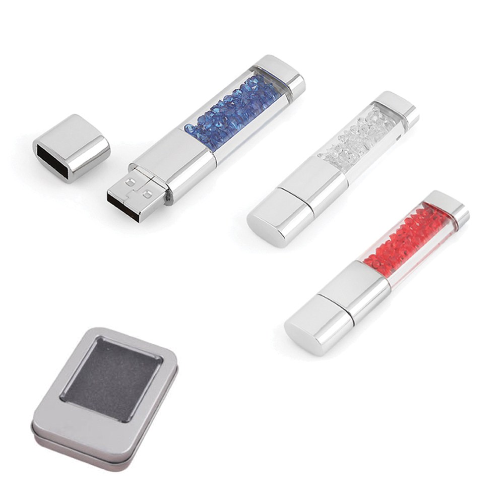 8 GB Metal Kristal Taşlı USB Bellek, BEYAZ