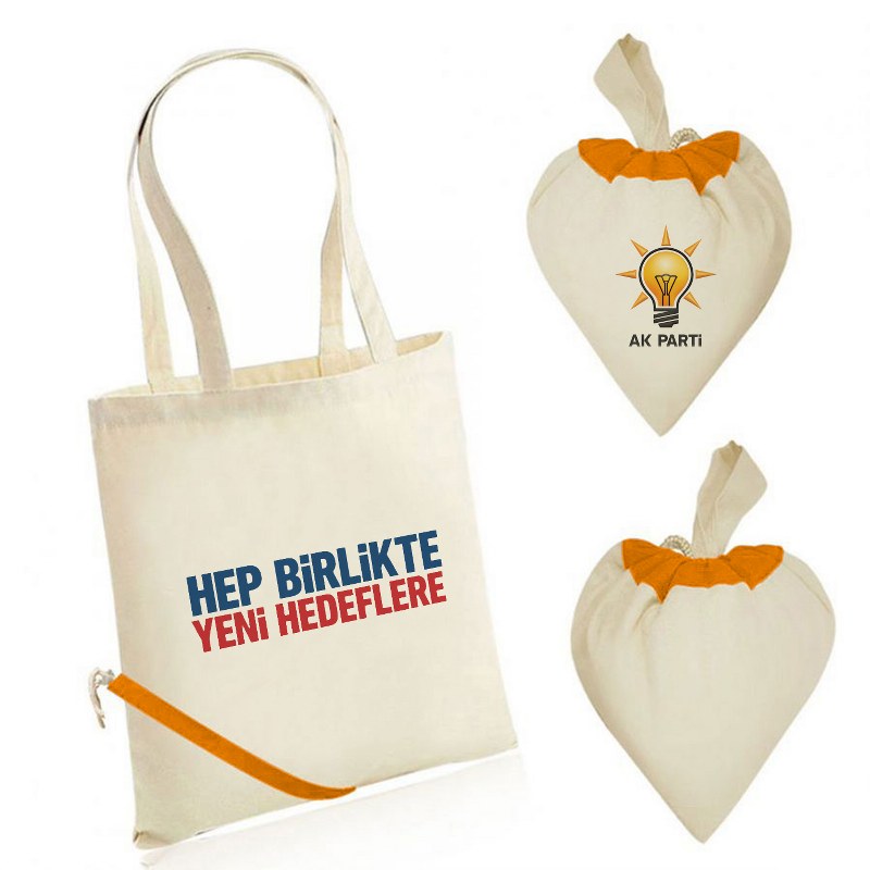 Ak Parti Logo Baskılı Kalp Çanta, 