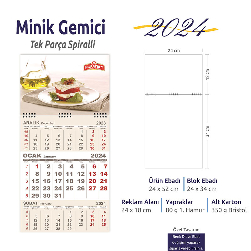 Minik Gemici Takvim - Tek Parça Spiralli