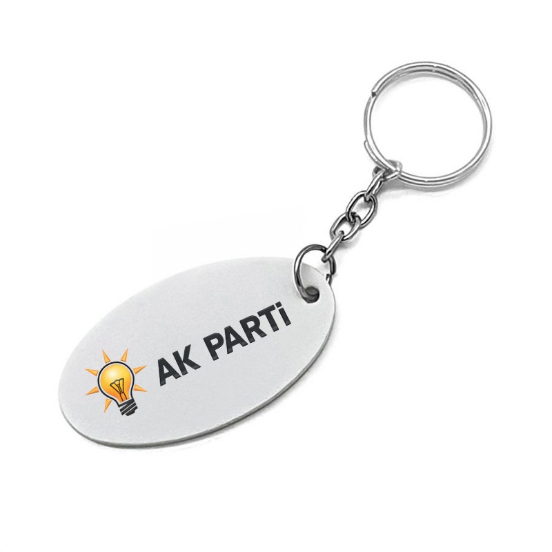 Ak Parti Logolu Ekonomik Derili Anahtarlık - Oval