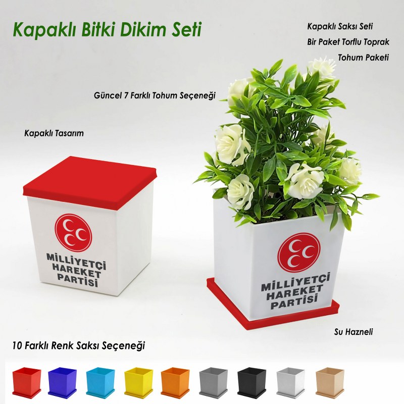 Milliyetçi Hareket Partisi Logolu Kare Saksı