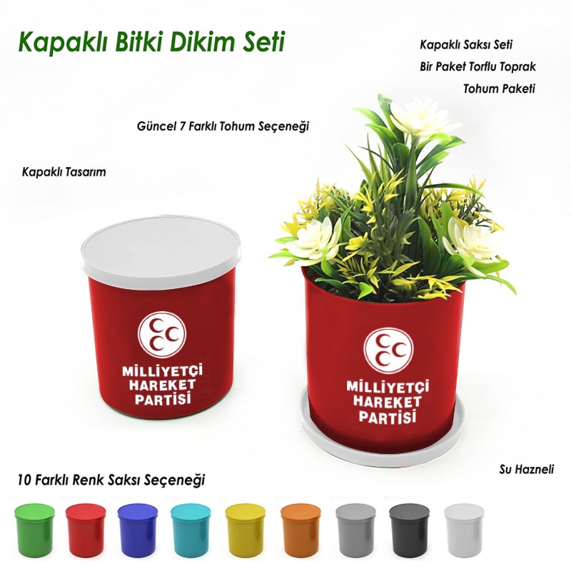 Milliyetçi Hareket Partisi Logolu Kare Saksı